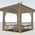 Traditional Chinese Wooden Pavilion With Circular Openwork Design Roof And Seats