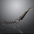 Sharp Curved Blade Weapon With Ringed Handle And Metallic Reflective Surface