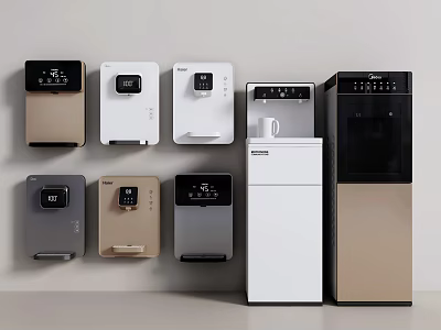 Various Modern Household Water Dispensers Wall Mounted and Floor Standing in Different Colors 3d model