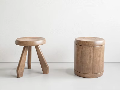 Minimalist Wooden Stools With Different Designs In Natural Wood Tone For Indoor Minimalist Space 3d model