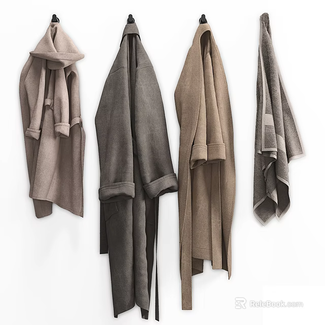 Soft Hanging Towels in Neutral Brown Gray Beige Tones on White Background 3d model 