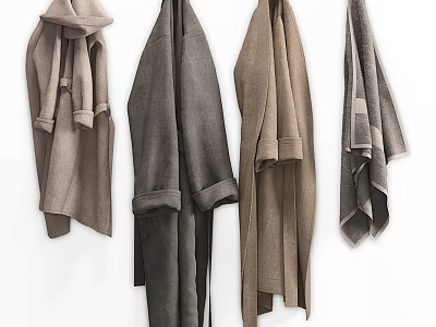 Soft Hanging Towels in Neutral Brown Gray Beige Tones on White Background 3d model