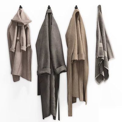 Soft Hanging Towels in Neutral Brown Gray Beige Tones on White Background 3d model