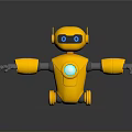 Yellow Robot Figure With Blue Eyes And Glowing Chest Circle On Gray Background