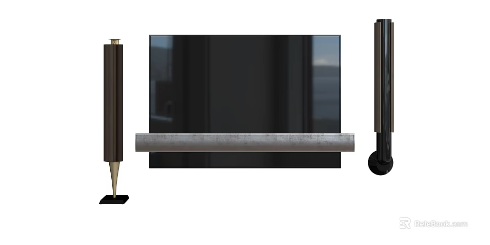 Modern Home Theater TV Setup With Soundbar And Floor Standing Speakers 3d model 