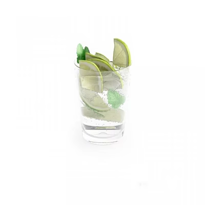Refreshing Drink In Transparent Glass With Lime Slices Mint Leaves And Ice Cubes 3d model