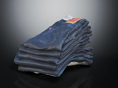 Dark Blue Stacked Jeans With Tags On Top For Fashion Apparel 3d model
