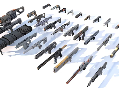 Diverse Modern Weapons Collection Featuring Tactical Rifles Handguns And Machine Guns 3d model