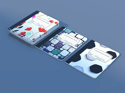 Open Decorative Magazine With Various Colorful Patterns Pages And Text Boxes 3d model