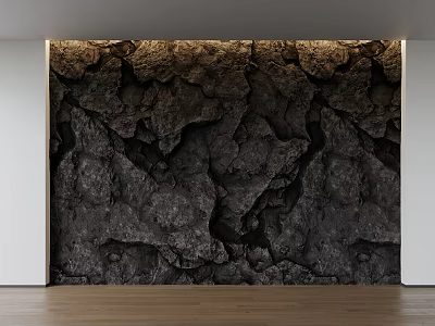 Dark Rock Texture Background Wall With Illuminated Surface And Wooden Floor 3d model