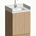 Light Wood Cabinet Washbasin Design With White Countertop And Silver Faucet