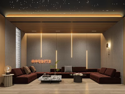 Modern Home Theater Room With Cozy Sofas And Stylish Lighting 3d model
