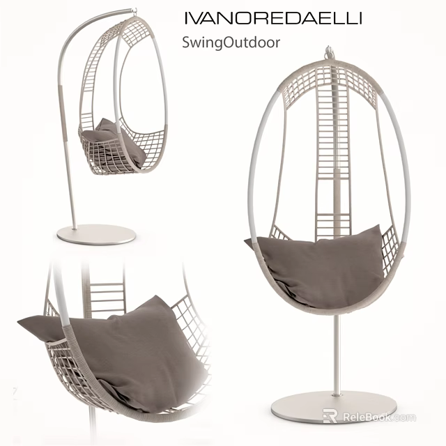Modern Hanging Leisure Chair With Metal Frame Woven Design And Gray Cushion 3d model 