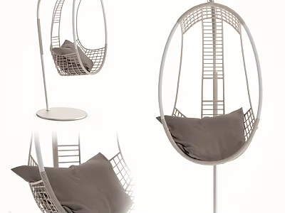 Modern Hanging Leisure Chair With Metal Frame Woven Design And Gray Cushion 3d model