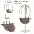 Modern Hanging Leisure Chair With Metal Frame Woven Design And Gray Cushion