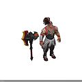 Muscular Warrior In Turban Vest Number 11 With Giant Red Yellow Decorated Axe
