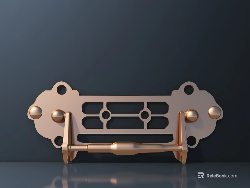 Brass Hardware Bracket With Round Knobs Hole Design And Reflective Metallic Surface 3d model
