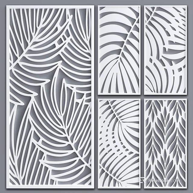 Modern Decorative Room Dividers With Laser Cut Leaf Patterns For Interior Design 3d model