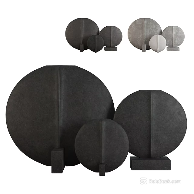 Elegant Black Round Floral Vases With Soft Fabric Texture And Various Sizes For Decor 3d model 