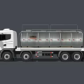 White Utility Tanker Truck With Large Silver Storage Tank And Multiple Wheels