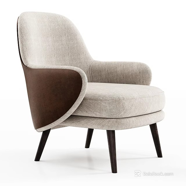 Modern Light Beige Single Sofa With Dark Brown Armrest Dark Legs And Fabric Upholstery 3d model 