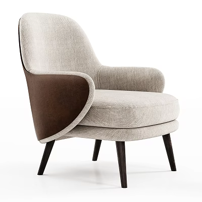 Modern Light Beige Single Sofa With Dark Brown Armrest Dark Legs And Fabric Upholstery 3d model