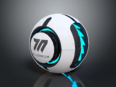 Smart Machine White Sphere With Blue Illuminated Stripes And Millennium Logo 3d model