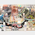 Vibrant Indoor Playground Featuring Spiral Slide Mini Carousel Decorative Fountain And Colorful Paved Roads