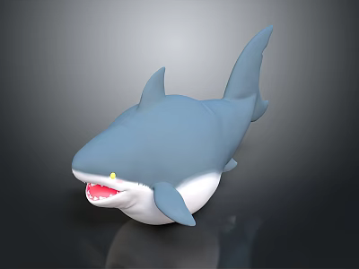 Blue And White Cartoon Style Shark 3D Model With Open Mouth And Yellow Eyes 3d model