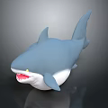 Blue And White Cartoon Style Shark 3D Model With Open Mouth And Yellow Eyes