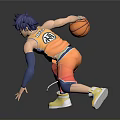Anime Basketball Action Figure with Blue Hair Orange Vest Red Shorts Yellow Sneakers Dynamic Pose