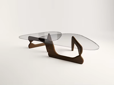 Modern Coffee Table with Glass Top and Unique Wooden Legs Design 3d model