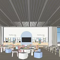 Kindergarten Reading Area Interior With Bright Lighting Tables Chairs And Bookshelves