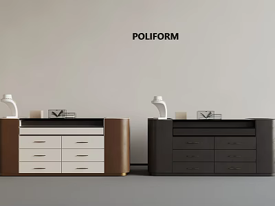 POLIFORM Modern Elegant Dressers In Brown White Dark Gray With Table Lamps And Decorative Items 3d model