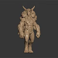 Detailed Mythical Creature Sculpture With Horns Muscular Body And Tail In Standing Pose 3d model