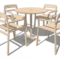 Simple Round Wooden Dining Table Set With Four Matching Chairs 3d model