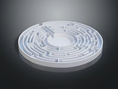 White Circular Maze Design With Intricate Pathways And Central Open Space 3d model