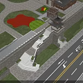 Road Facilities With Traditional Architecture Lane Lines Directional Arrows And Stone Sidewalk