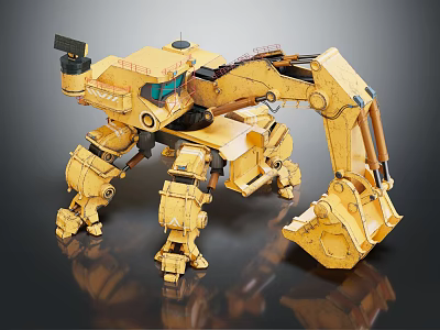 Yellow Multi legged Mechanical Robot With Excavator Arm And Heavy Duty Design 3d model