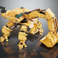 Yellow Multi legged Mechanical Robot With Excavator Arm And Heavy Duty Design