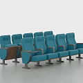 Modern Blue Seats With Wooden Armrests Arranged In Multiple Cinema Rows