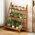 Bamboo Three Tiered Plant Stand with Potted Succulents for Indoor Home Decor