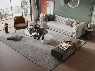 French Style Simple European Sofa Coffee Table Combination Sofa Background Wall Leisure Chair Decorative Painting 3d model