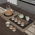 Minimalist Tea Set with Wooden Tray Transparent Electric Teapot and Light Green Teacups