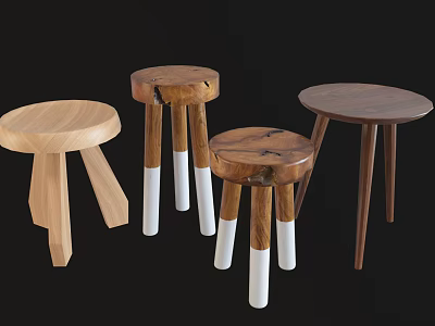Various Stylish Wooden Stools With Round Seats And Mixed Leg Designs For Home Decor 3d model