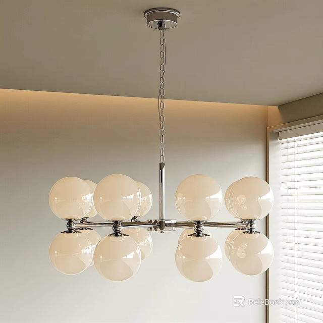 Modern Multi Globe Chandelier With White Spherical Shades And Metal Frame In Indoor Space 3d model 