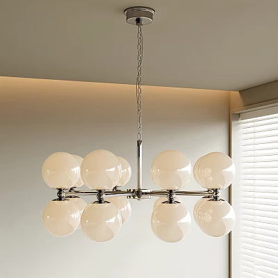 Modern Multi Globe Chandelier With White Spherical Shades And Metal Frame In Indoor Space 3d model