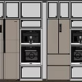 Modern Open Kitchen Interior With Built in Refrigerators Freezers and Cabinets
