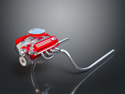 Red Car Engine Component With Silver Metallic Pipes And High Performance Design 3d model