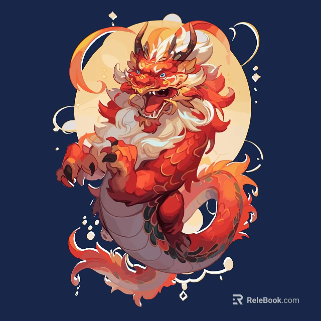 Red Dragon Themed Wall Decor With Moon Background And Artistic Design Elements 3d model